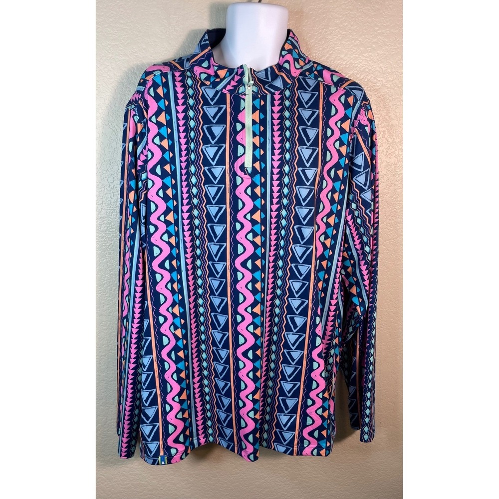 Chubbies Mens XXL 1/4 Zip Pullover Navy Geometric Tribal Print Long Sleeve Top